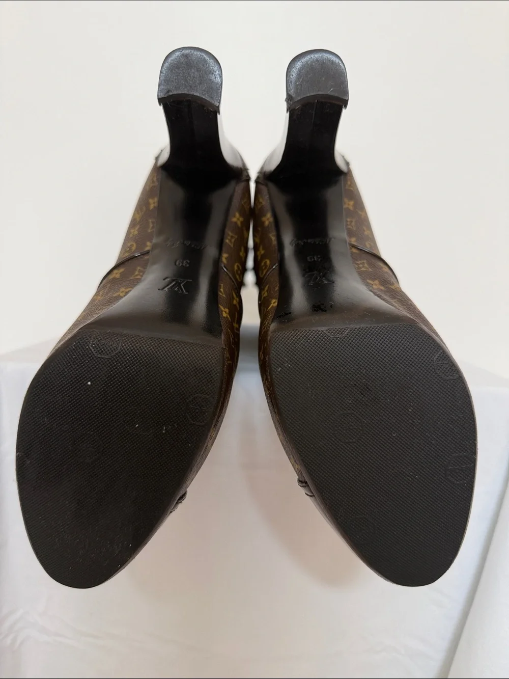 Louis Vuitton Brown Monogram Over-the-Knee Boots with Black Patent Trim